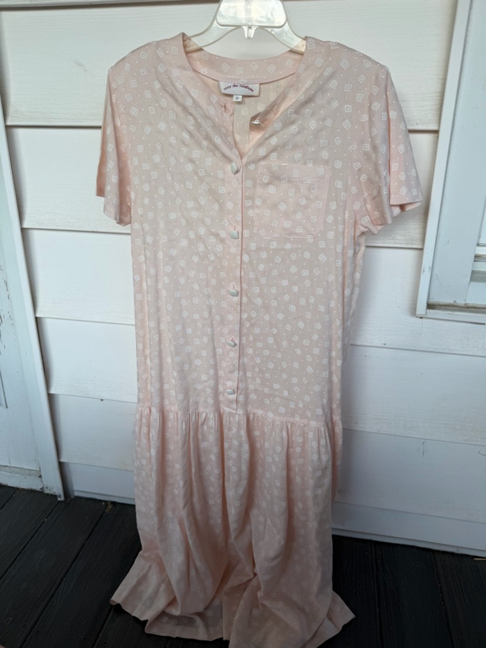 Vintage 80s 90s Over the Rainbow Pink Geometric Drop Waist Dress - Size 12